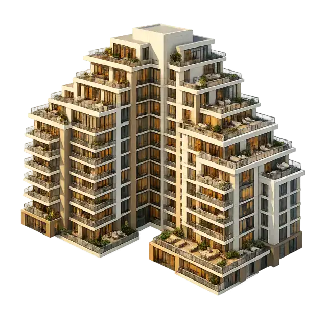 Godrej Vanantara three-quarter aerial of the 36-acre 18-tower apartment township at golden hour Godrej Vanantara three-quarter aerial of the 36-acre 18-tower apartment township at golden hour